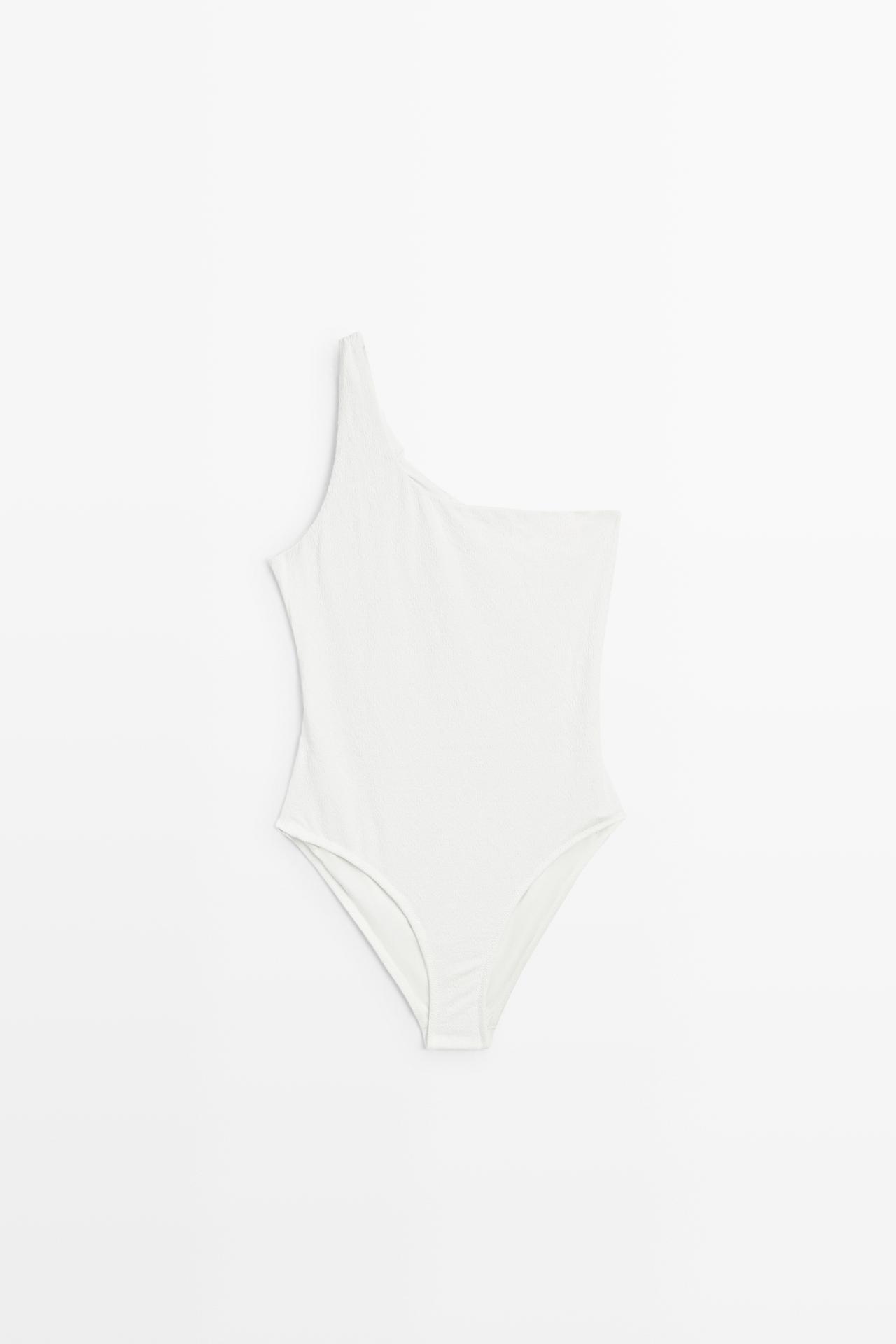 Textured asymmetric swimsuit — Oyster-white