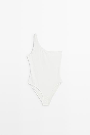 Textured asymmetric swimsuit — Oyster-white 2