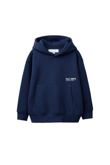 SUDADERA CAPUCHA TEXTO - Azul de Zara
