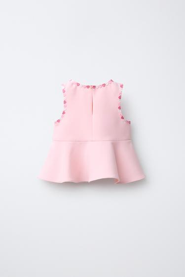 TOP À FLEURS BRODÉES - Rose clair de Zara - Image 1