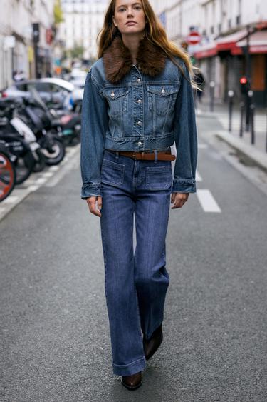 Z1975 HIGH-WAIST FLARE BELTED JEANS - Blue by Zara