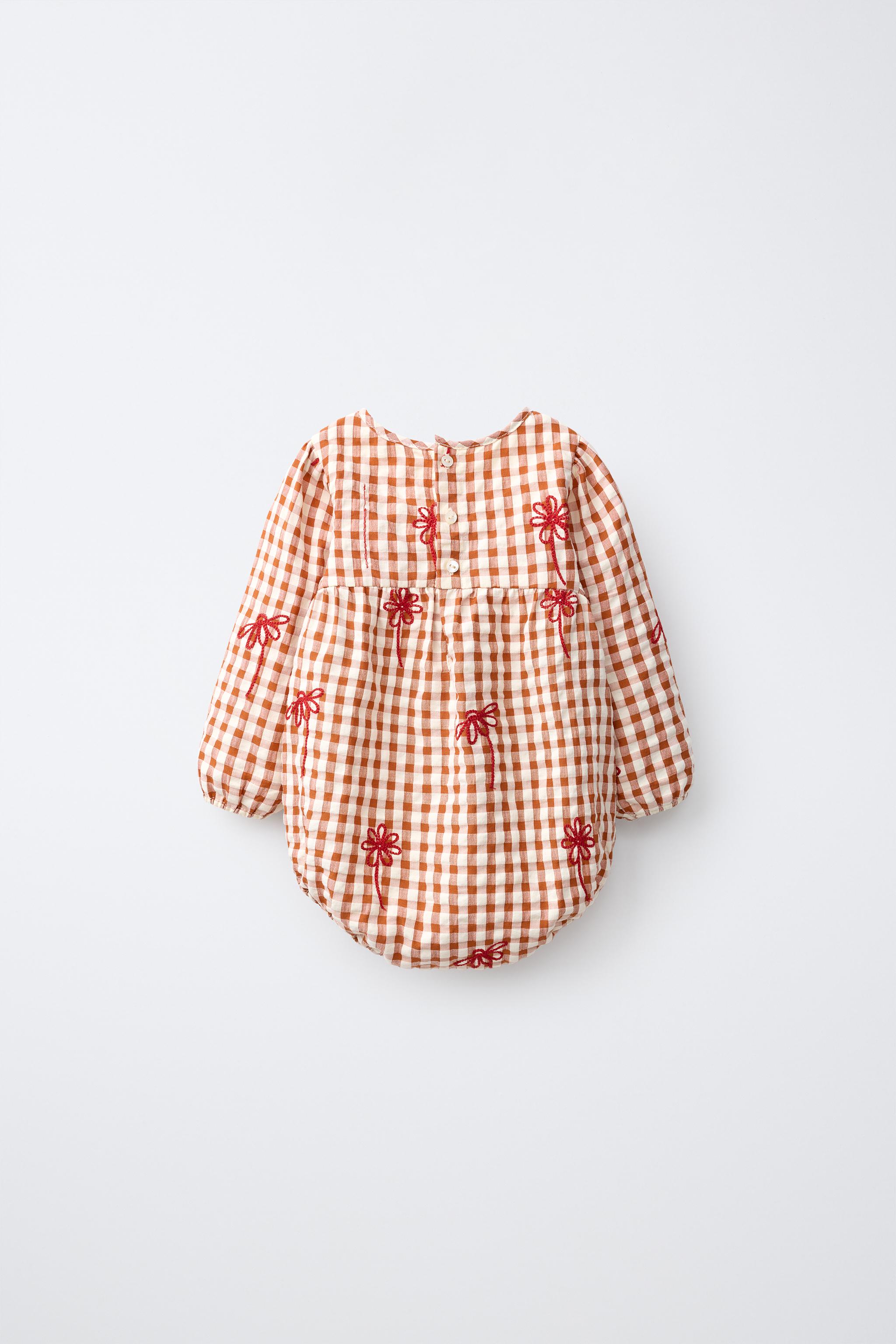 EMBROIDERED FLORAL GINGHAM ROMPER