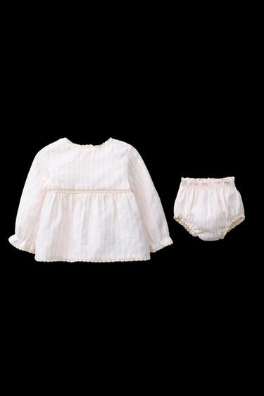 CONJUNTO CAMISA Y BERMUDA SEERSUCKER RAYAS PUNTILLA - Rosa palo de Zara