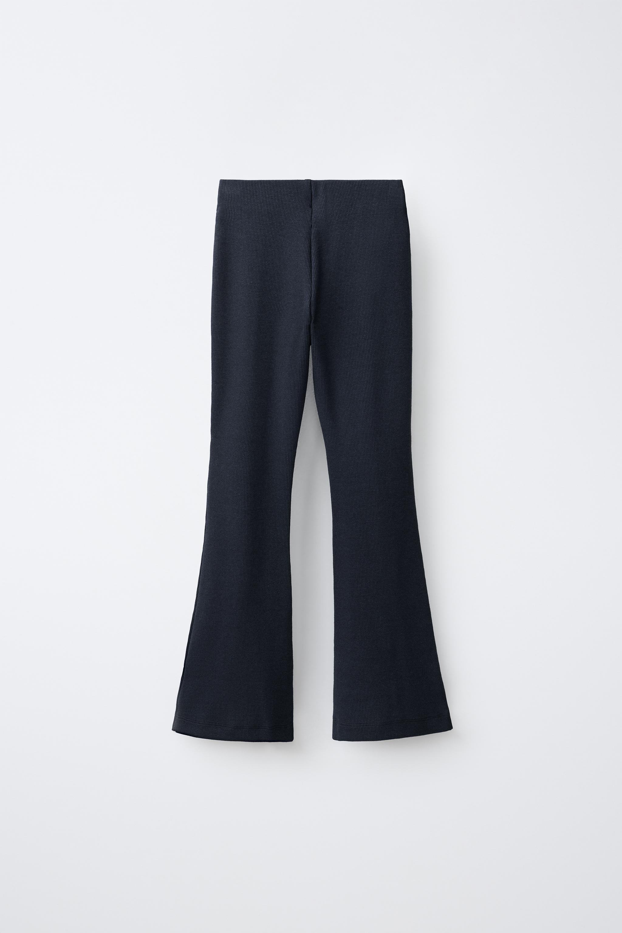 RIBBED FLARE LEGGINGS — Navy blue