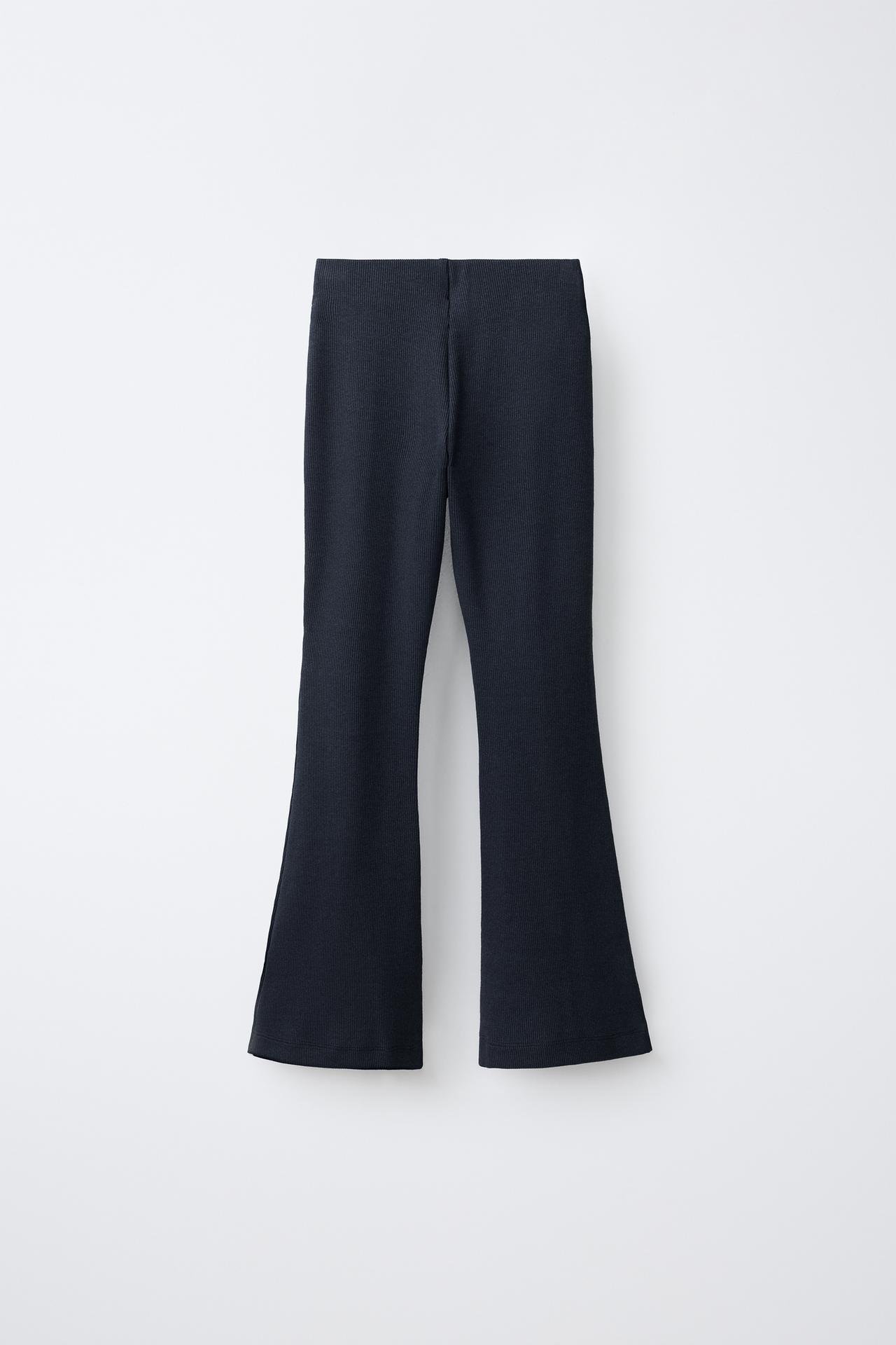 FLARED RIBBED LEGGINGS — Navy blue