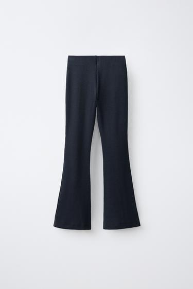 FLARED RIBBED LEGGINGS — Navy blue 2