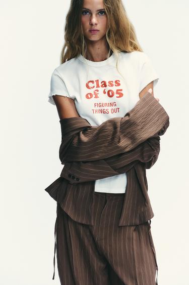 RUSTIC T-SHIRT WITH SLOGAN - White / Red by Zara - Image 3
