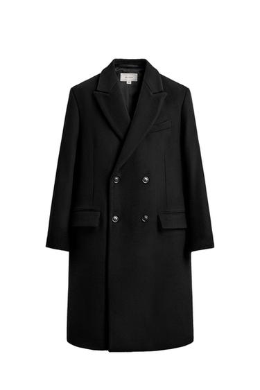 ABRIGO CRUZADO MEZCLA LANA MANTECO ® - Negro de Zara