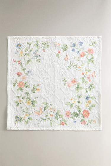 FLORAL PRINT AND JACQUARD NAPKIN - Greenish by Zara - Image 1
