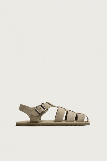 SANDALIA CANGREJERA PIEL - Blanco Crudo de Zara