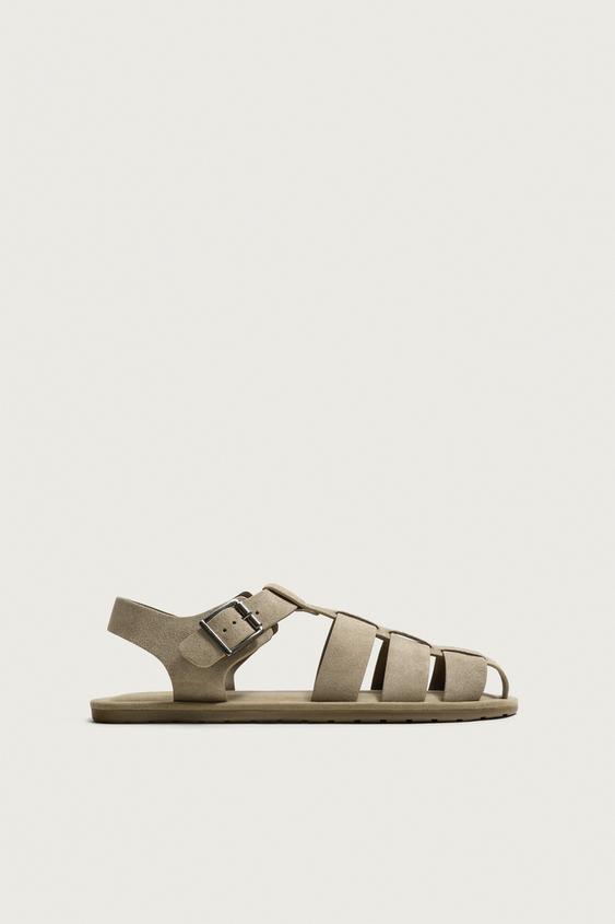 SANDALIA CANGREJERA PIEL - Blanco Crudo de Zara - Imagen 0