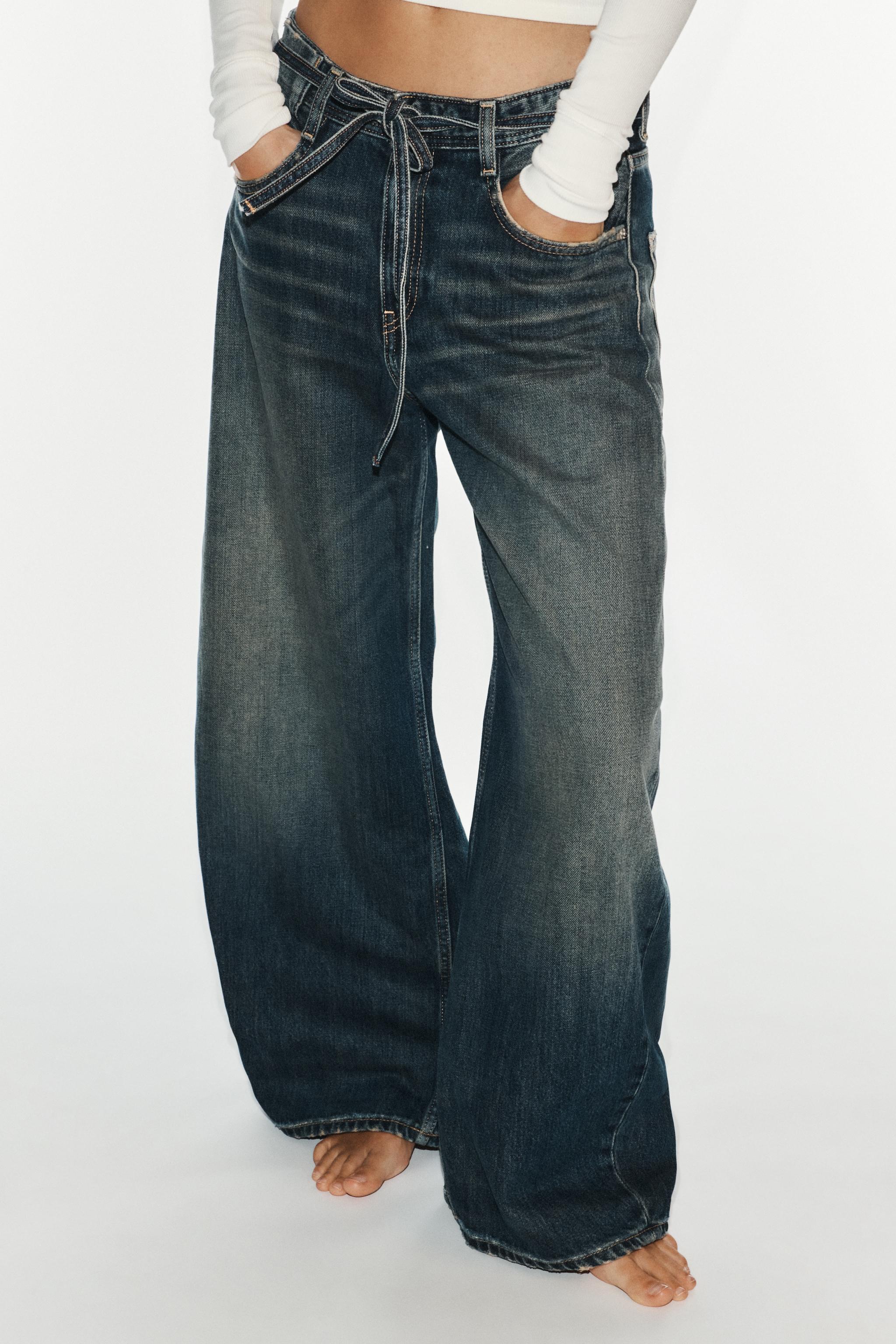 Mid-Rise Baggy Fit Belted Trf Jeans by Zara