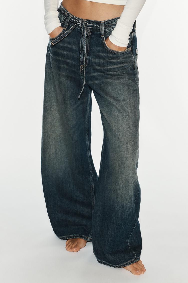 Baggy fit tiro medio cinturon rotos trf jeans