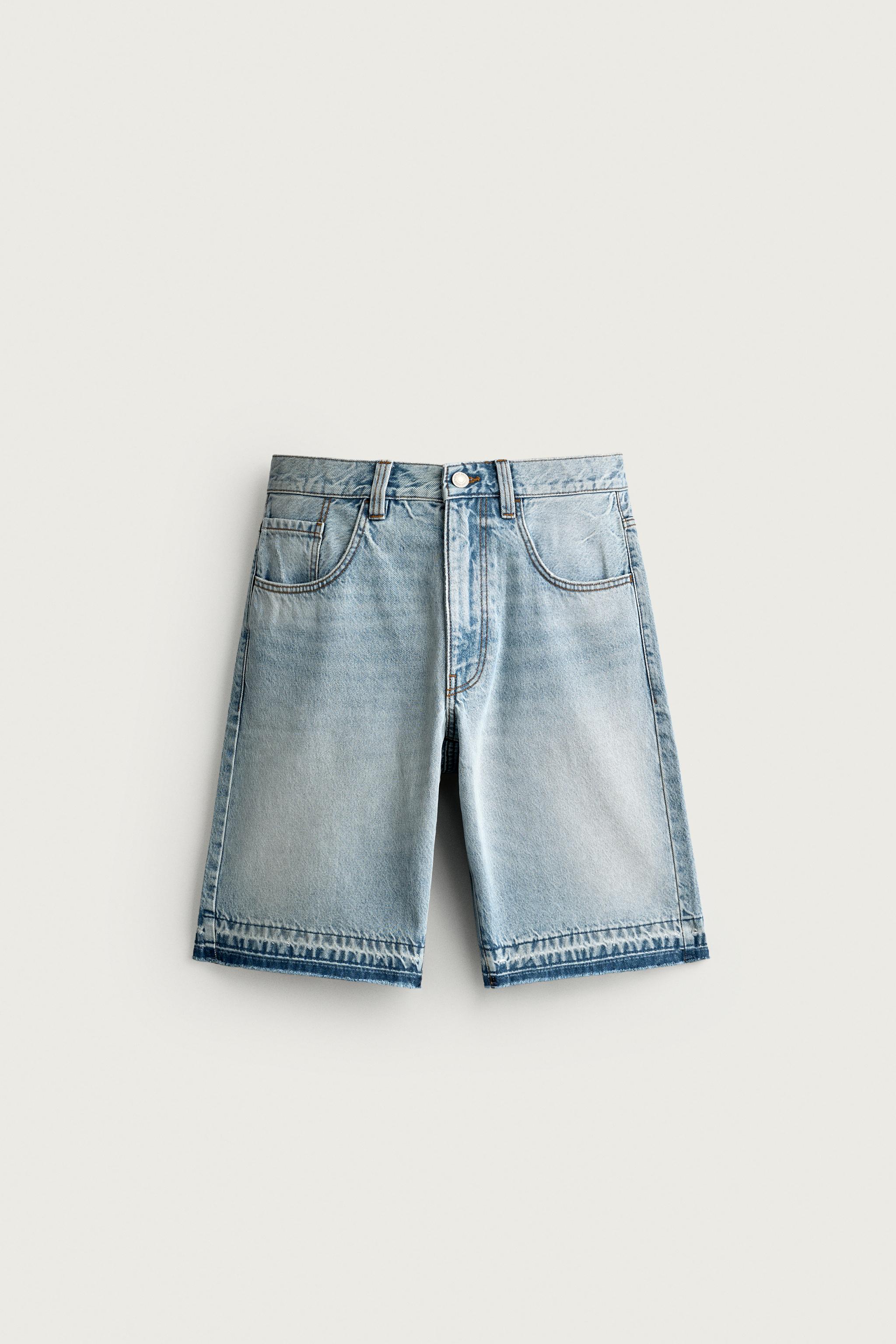RELAXED FIT DENIM SHORTS — Light blue