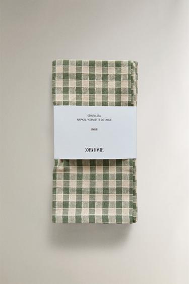 LOT SERVIETTES DE TABLE CARREAUX ET SURPIQÛRES (LOT DE 2) - Vert de Zara - Image 4