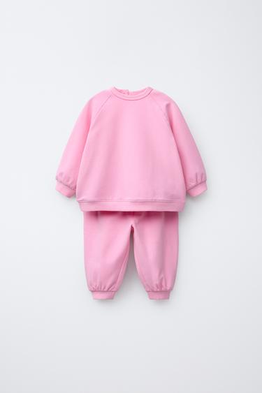 KOMPLET BLUZY I SPODNI JOGGER - Różowy stonowany Zara