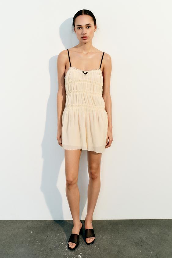 BELTED MINI DRESS - Oyster-white