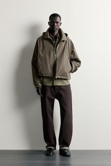 Zara CROPPED TECHNICAL HOODIE JACKET - Brown - Image 0