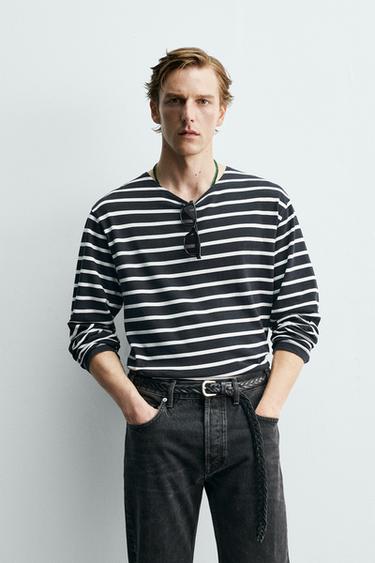 T-SHIRT JACQUARD RAYURES AARON LEVINE X ZARA - Bleu / Blanc de Zara