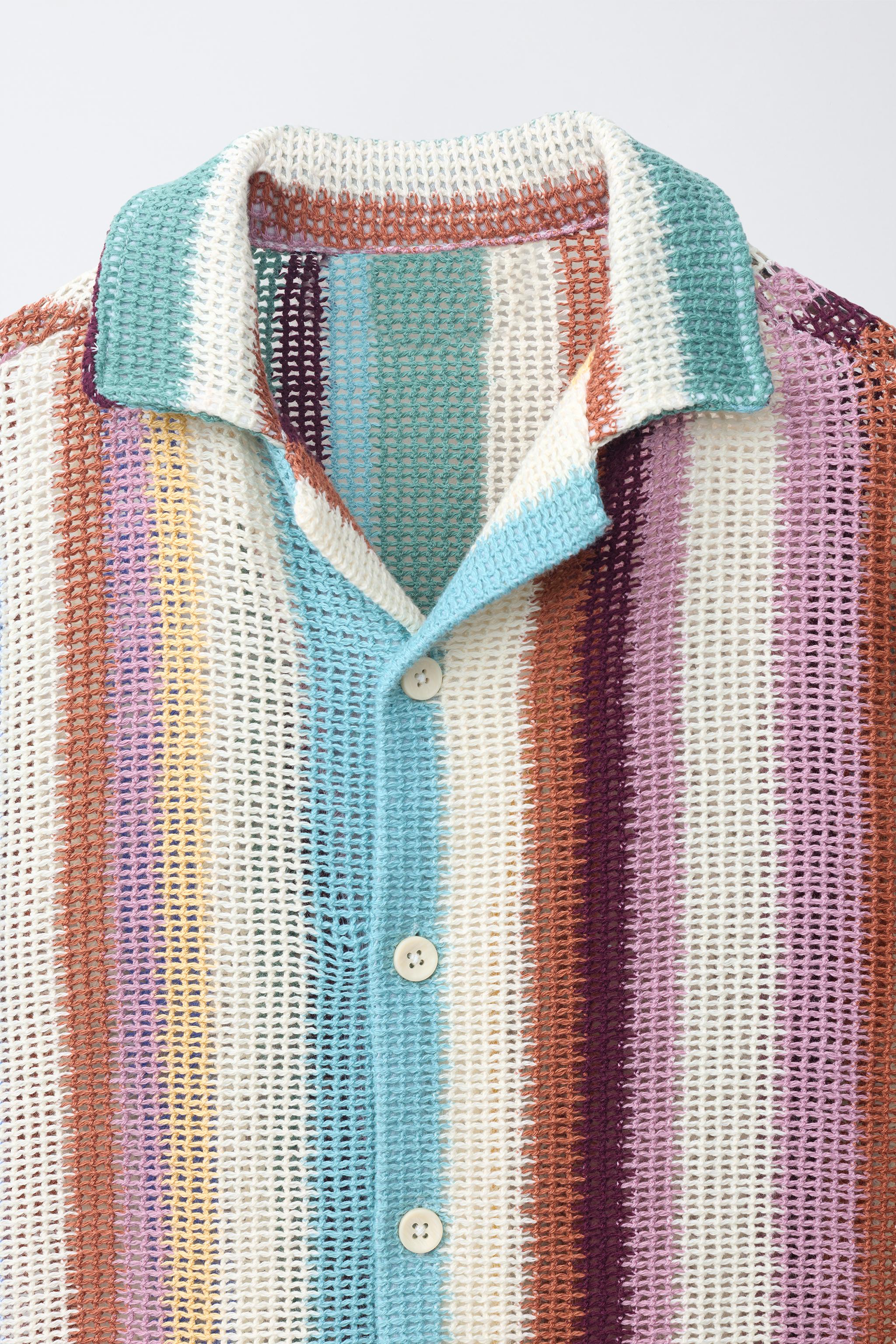 Детские рубашки Zara CROCHET STRIPED SHIRT — фото 4