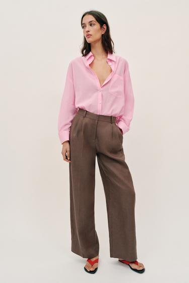 CAMISA OVERSIZE ALGODÓN - Rosa palo de Zara