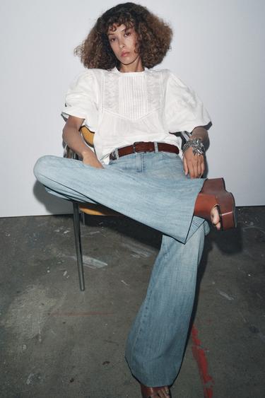 BLUSA ROMÂNTICA BORDADA ZW COLLECTION - Branco-marfim da Zara