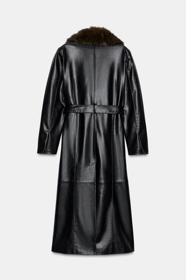 MANTEAU EN MATIÈRE SYNTHÉTIQUE AVEC COL AMOVIBLE - Noir de Zara - Image 3