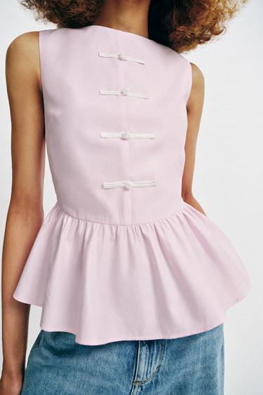 Zara PEPLUM TOP WITH FIREMAN CLASPS - Pink