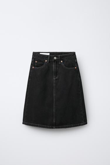 JUPE MIDI EN DENIM - Noir de Zara