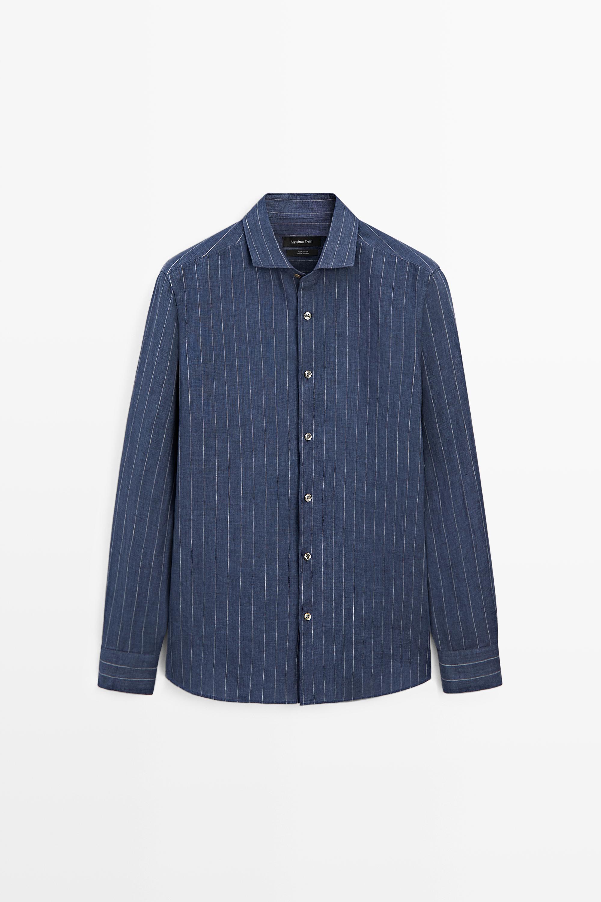 Chemise regular fit à rayures délavées 100 % lin