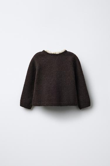 GILET PULL 2 EN 1 EN MAILLE DENTELLE AVEC LAINE - Marron de Zara - Image 1