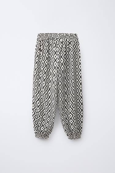 PRINTED TEXTURED BALLOON TROUSERS - Black by Zara - Image 1