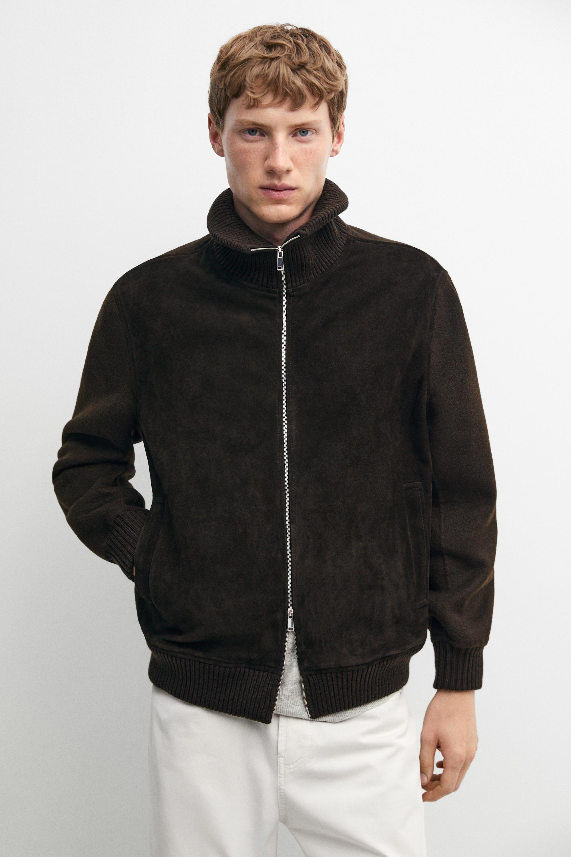 Cardigan en maille combinée cuir daim
