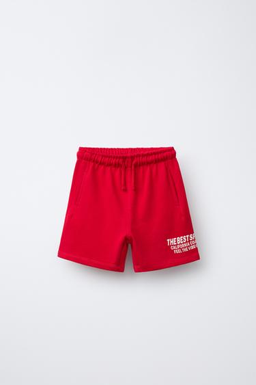 TEXT PRINT STRAIGHT PLUSH BERMUDA SHORTS - Red by Zara