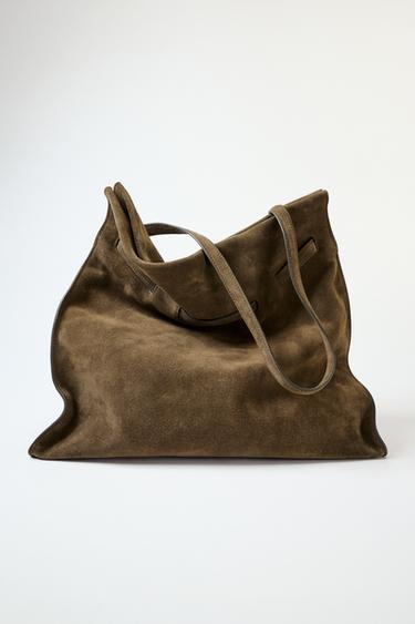 BOLSA MAXI DE COURO CAMURÇA - Verde-caqui da Zara