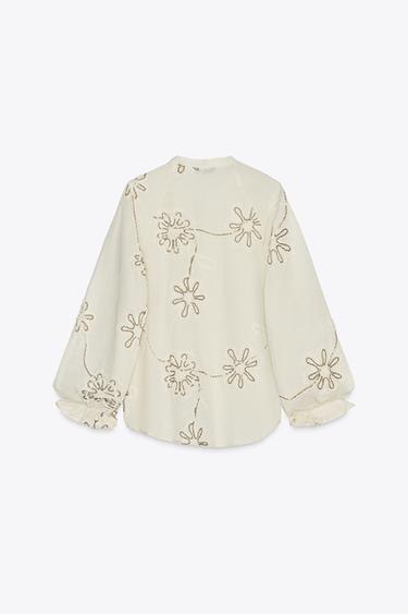 BLOUSE AVEC BRODERIES FLEURS - Écru de Zara - Image 5