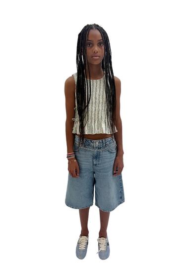 TOP LLASTIQE FJONGO - Ngjyrë rëre/e kaltër nga Zara