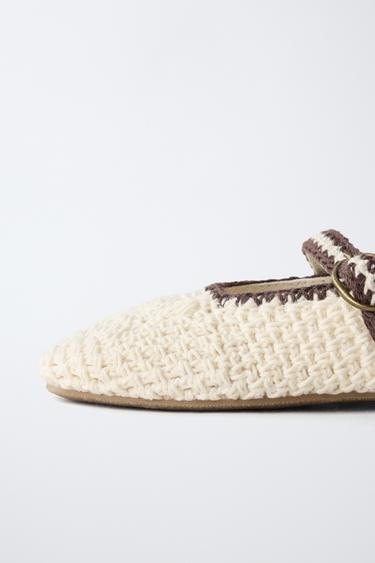 CROCHET BALLET FLATS - Ecru White by Zara - Image 5