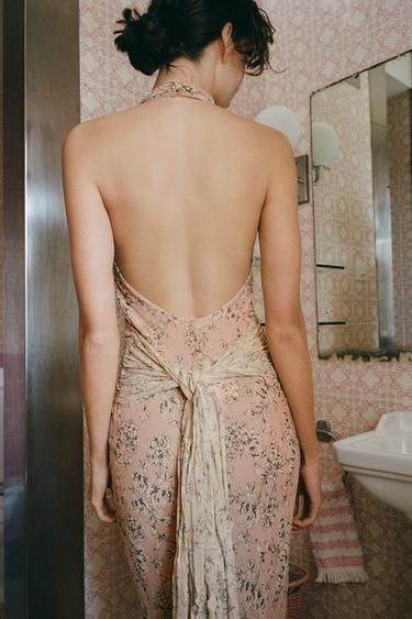 ROBE HALTER À IMPRIMÉ FLEURI - Rose pâle de Zara - Image 1