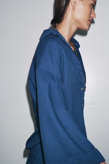 LINEN BLEND SHIRT ZW COLLECTION - Indigo by Zara - Image 3