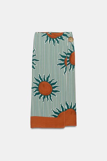 JUPE PARÉO MIDI IMPRIMÉE - Écru / Vert de Zara - Image 7