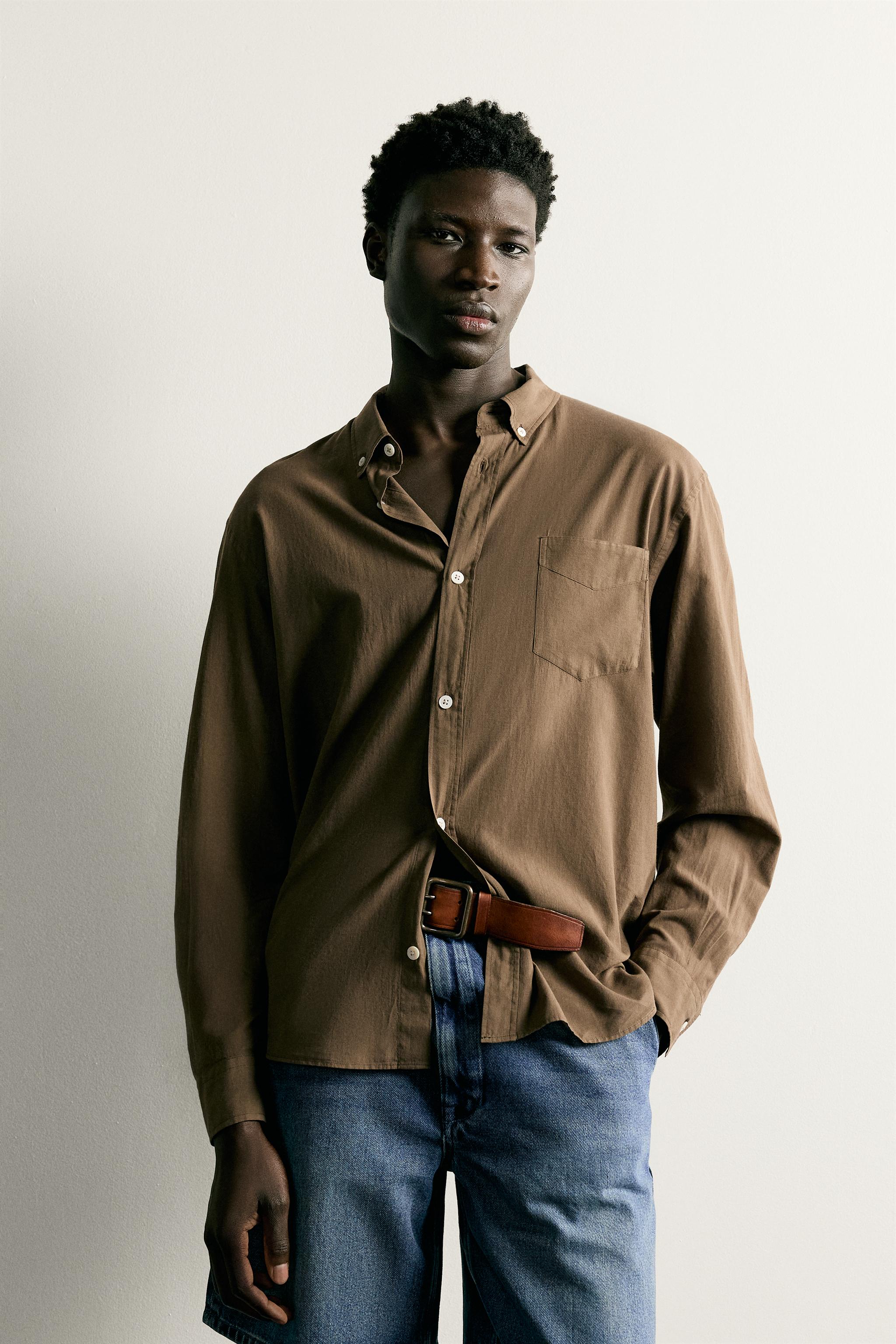 COTTON VOILE SHIRT — Brown