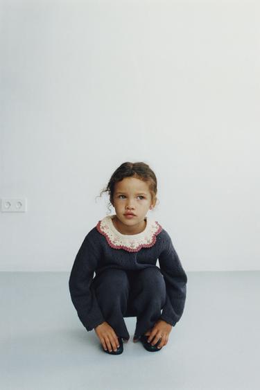 KNIT SWEATER WITH CROCHET COLLAR - Mid-blue by Zara - Image 4