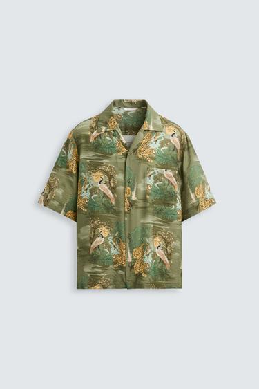ANIMAL PRINT SHIRT - Light khaki by Zara