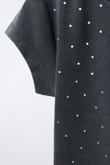 T-SHIRT EFFET DÉLAVÉ STRASS - Gris anthracite de Zara - Image 3