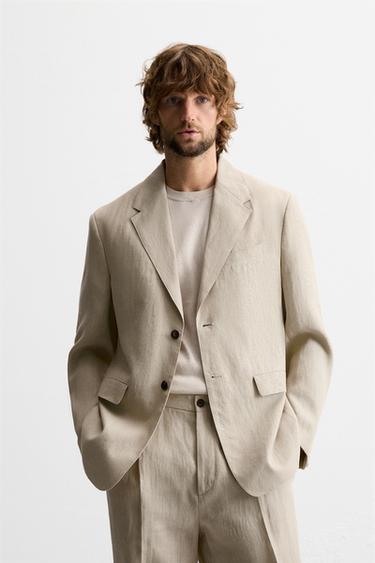 100% LINEN SUIT BLAZER - Sand by Zara