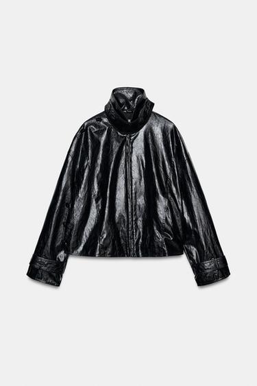 VESTE EFFET MATIÈRE SYNTHÉTIQUE ÉCHARPE ZW COLLECTION - Noir de Zara - Image 7