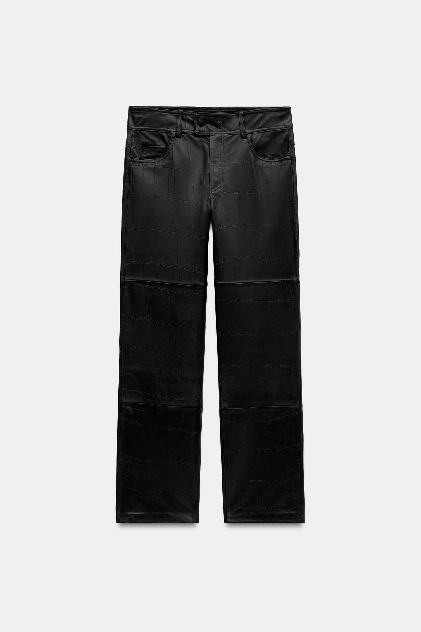 Женские брюки Zara 100% Leather Straight Pants ZW Collection, цвет: Чёрный — фото 8
