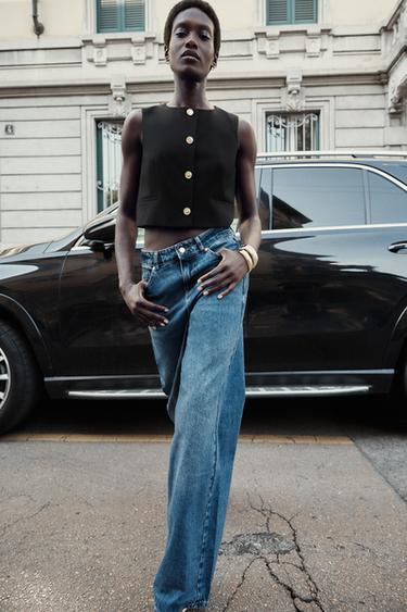 GOLD BUTTON SHORT WAISTCOAT - Black by Zara - Image 0
