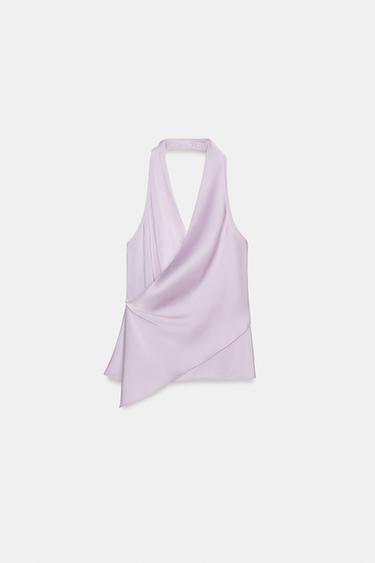 TOP SATINÉ HALTER - Mauve clair de Zara